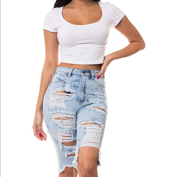 bermuda destroyed denim shorts